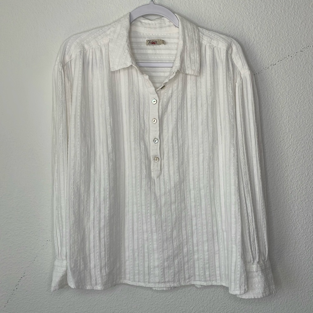 Faherty White Organic Cotton Pullover Peasant Style Blouse EUC Size Large